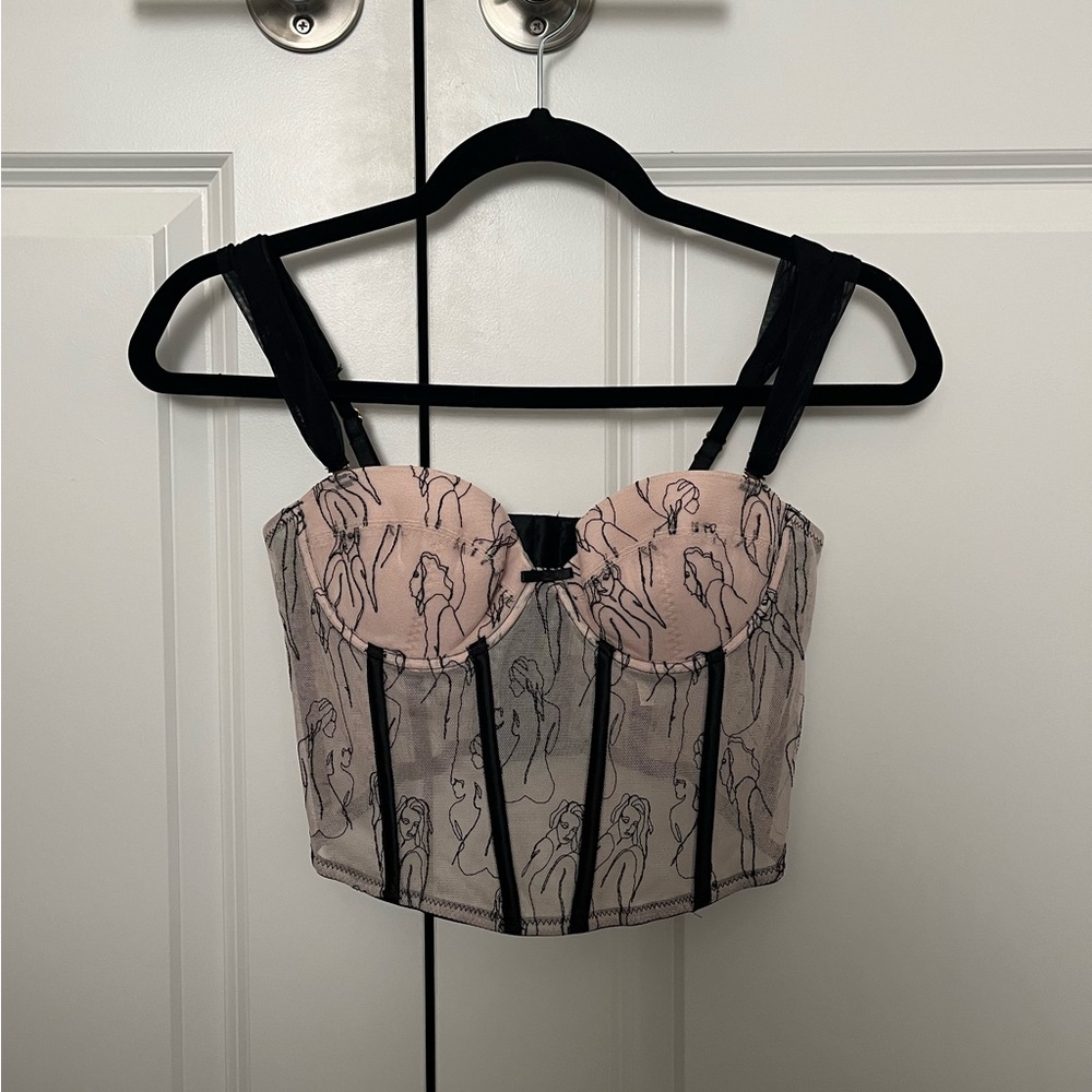 Crème Su Black and Tan Portrait Detailed Corset Tank Top
